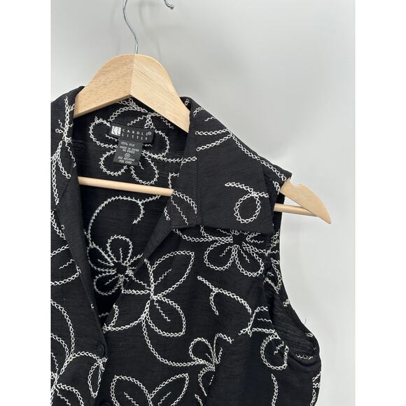 Carole Little Vest Women MEDIUM Black Floral Embroidered Button Down 100% Silk - Picture 4 of 7